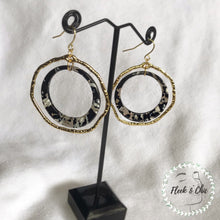 Load image into Gallery viewer, Black & White Marble Double Layer Gold Hoops