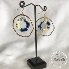 Load image into Gallery viewer, Ocean Blue Tortoise Shell Double Layer Hexagonal Gold Hoop Earrings