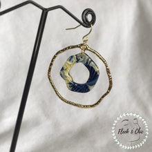 Load image into Gallery viewer, Ocean Blue Tortoise Shell Double Layer Hexagonal Gold Hoop Earrings
