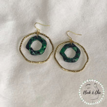 Load image into Gallery viewer, Jungle Tortoise Shell Hexagonal Double Layer Gold Hoop Earrings