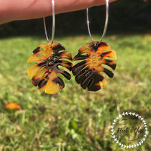 Load image into Gallery viewer, Traditional Tortoise Shell Monstera Leaf Hoop Earrings