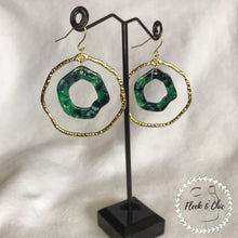Load image into Gallery viewer, Jungle Tortoise Shell Hexagonal Double Layer Gold Hoop Earrings