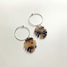 Load image into Gallery viewer, Blonde Tortoise Shell Monstera Leaf Hoop Earrings