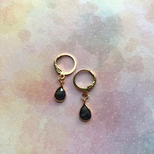 Load image into Gallery viewer, Black Cubic Zirconia Drop Huggie Hoops