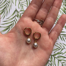Load image into Gallery viewer, Pearl Huggie Hoop Earrings