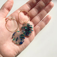 Load image into Gallery viewer, Ocean Tortoise Shell Monstera Leaf Hoop Earrings