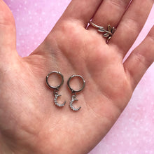 Load image into Gallery viewer, Crescent Moon Cubic Zirconia Crystal Huggie Hoop Earrings