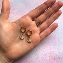 Load image into Gallery viewer, Enamel Crescent Moon Gold Huggie Hoop Earrings