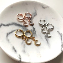Load image into Gallery viewer, Crescent Moon Cubic Zirconia Crystal Huggie Hoop Earrings