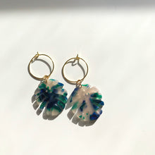 Load image into Gallery viewer, Ocean Tortoise Shell Monstera Leaf Hoop Earrings