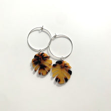 Load image into Gallery viewer, Traditional Tortoise Shell Monstera Leaf Hoop Earrings