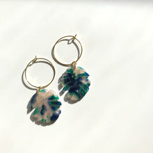 Load image into Gallery viewer, Ocean Tortoise Shell Monstera Leaf Hoop Earrings
