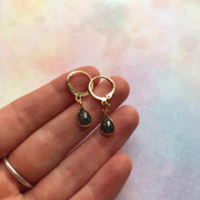 Load image into Gallery viewer, Black Cubic Zirconia Drop Huggie Hoops