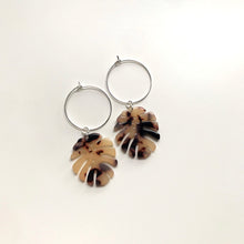 Load image into Gallery viewer, Blonde Tortoise Shell Monstera Leaf Hoop Earrings