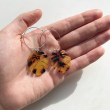 Load image into Gallery viewer, Traditional Tortoise Shell Monstera Leaf Hoop Earrings