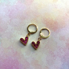 Load image into Gallery viewer, Chunky Pink Heart Cubic Zirconia Huggie Hoops
