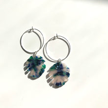 Load image into Gallery viewer, Ocean Tortoise Shell Monstera Leaf Hoop Earrings