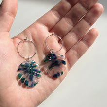Load image into Gallery viewer, Ocean Tortoise Shell Monstera Leaf Hoop Earrings