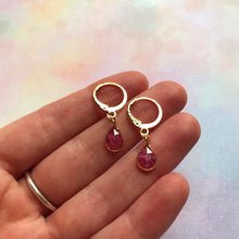 Load image into Gallery viewer, Pink Cubic Zirconia Drop Huggie Hoops