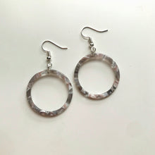 Load image into Gallery viewer, Grey Quartz Tortoise Shell Hoop Earrings