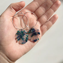 Load image into Gallery viewer, Ocean Tortoise Shell Monstera Leaf Hoop Earrings