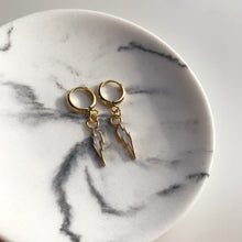 Load image into Gallery viewer, Enamel Lightning Bolt Gold Huggie Hoop Earrings