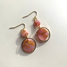 Load image into Gallery viewer, Pink and Gold Marble Dangle Hook Earrings with Metal Accents