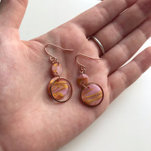 Load image into Gallery viewer, Pink and Gold Marble Dangle Hook Earrings with Metal Accents