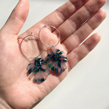 Load image into Gallery viewer, Ocean Tortoise Shell Monstera Leaf Hoop Earrings