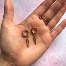 Load image into Gallery viewer, Enamel Lightning Bolt Gold Huggie Hoop Earrings