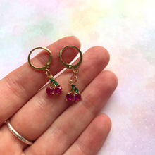 Load image into Gallery viewer, Cherry Cubic Zirconia Huggie Hoops