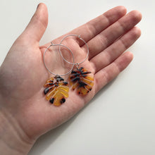 Load image into Gallery viewer, Traditional Tortoise Shell Monstera Leaf Hoop Earrings