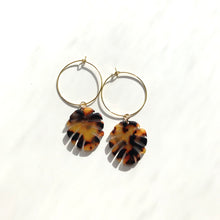 Load image into Gallery viewer, Traditional Tortoise Shell Monstera Leaf Hoop Earrings