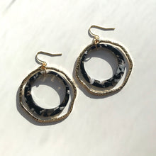 Load image into Gallery viewer, Black & White Marble Double Layer Gold Hoops