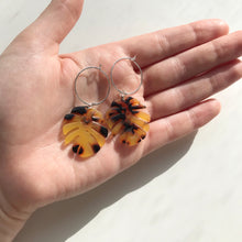 Load image into Gallery viewer, Traditional Tortoise Shell Monstera Leaf Hoop Earrings