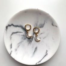Load image into Gallery viewer, Enamel Crescent Moon Gold Huggie Hoop Earrings