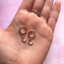 Load image into Gallery viewer, Crescent Moon Cubic Zirconia Crystal Huggie Hoop Earrings