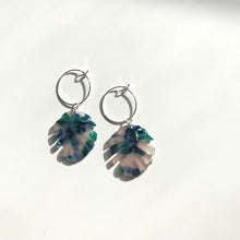 Load image into Gallery viewer, Ocean Tortoise Shell Monstera Leaf Hoop Earrings