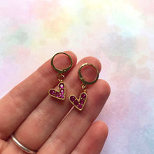 Load image into Gallery viewer, Chunky Pink Heart Cubic Zirconia Huggie Hoops