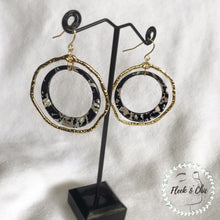 Load image into Gallery viewer, Black &amp; White Marble Double Layer Gold Hoops
