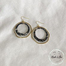 Load image into Gallery viewer, Black &amp; White Marble Double Layer Gold Hoops
