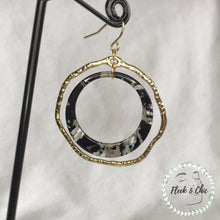 Load image into Gallery viewer, Black &amp; White Marble Double Layer Gold Hoops
