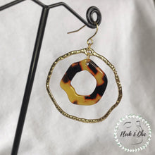 Load image into Gallery viewer, Traditional Tortoise Shell Double Layer Hexagonal Gold Hoop Earrings
