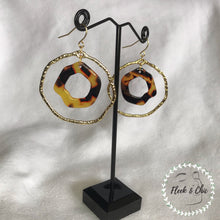 Load image into Gallery viewer, Traditional Tortoise Shell Double Layer Hexagonal Gold Hoop Earrings
