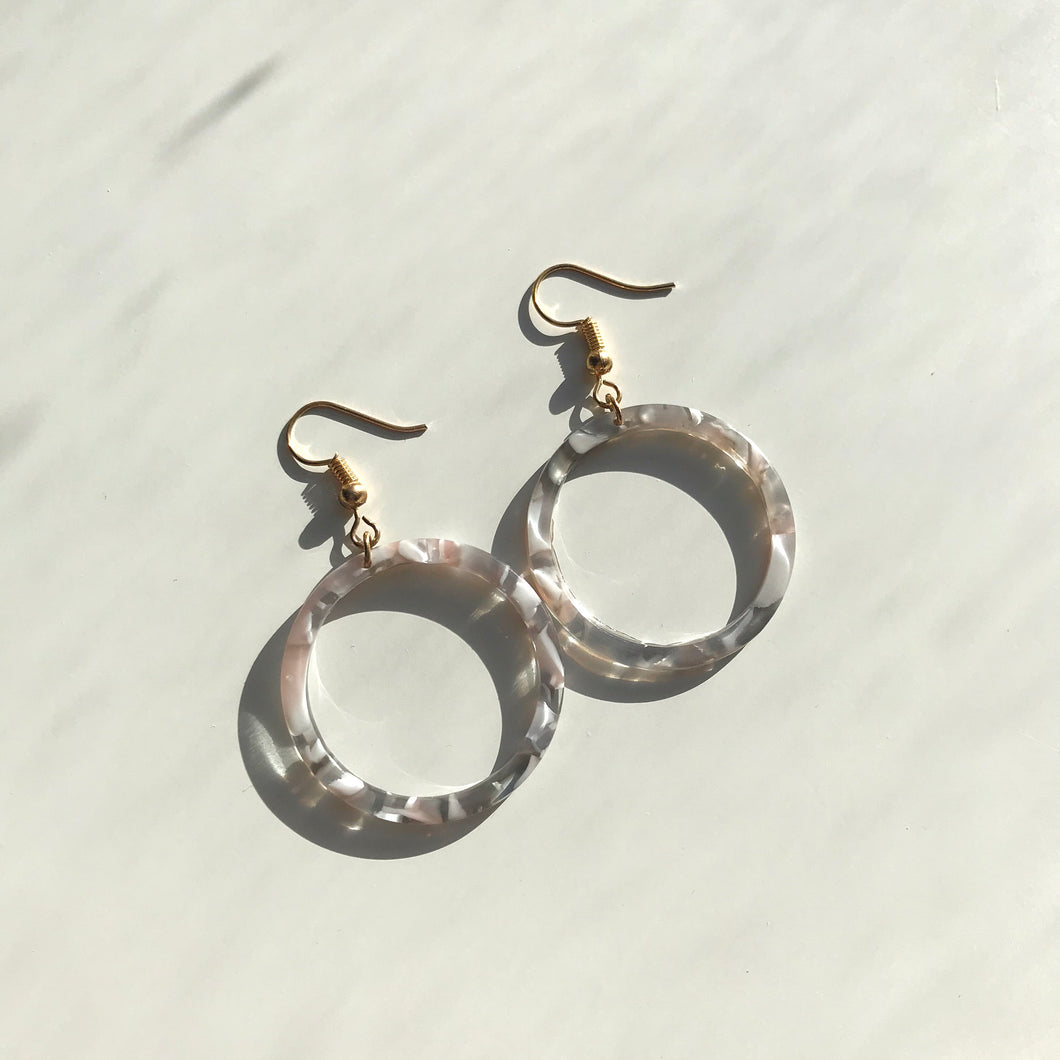 Grey Quartz Tortoise Shell Hoop Earrings