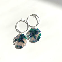 Load image into Gallery viewer, Ocean Tortoise Shell Monstera Leaf Hoop Earrings
