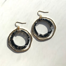 Load image into Gallery viewer, Black &amp; White Marble Double Layer Gold Hoops
