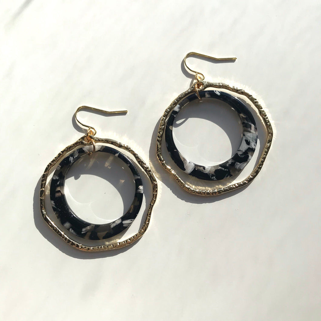 Black & White Marble Double Layer Gold Hoops